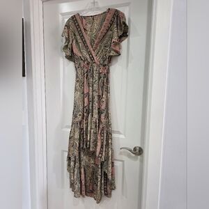 Paisley Maxi Dress in Pink and Green